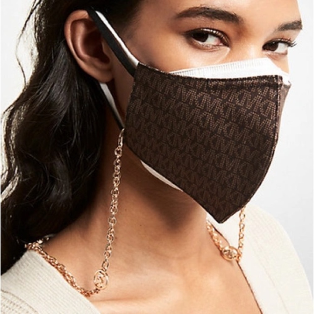 Michael Kors Brown Face Mask with & glasses holder Gold Chain